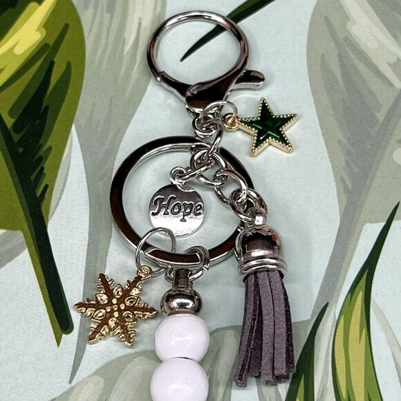 HOPE White Christmas Keychain Bag Charm Multi Suede Tassel Star Snowflake Swivel - Picture 8 of 8